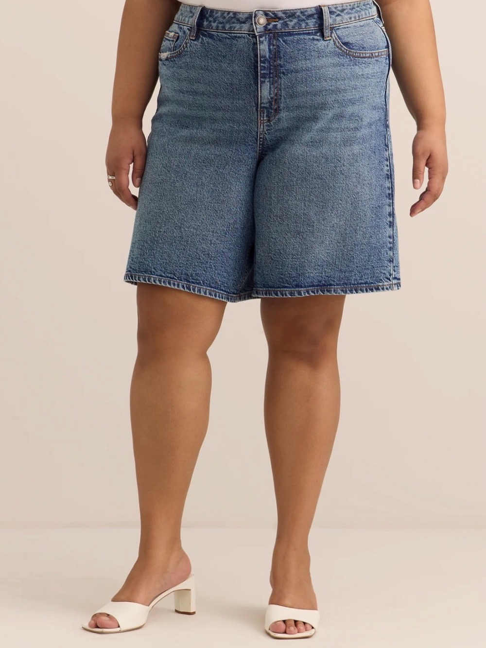 High-Rise Denim Bermuda Shorts
